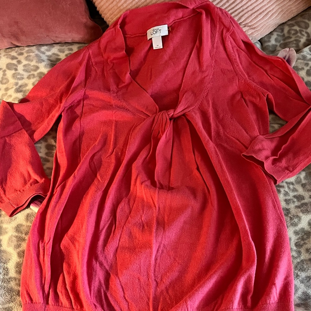 LOFT Coral Whisper‑Knit Sweater – Size M